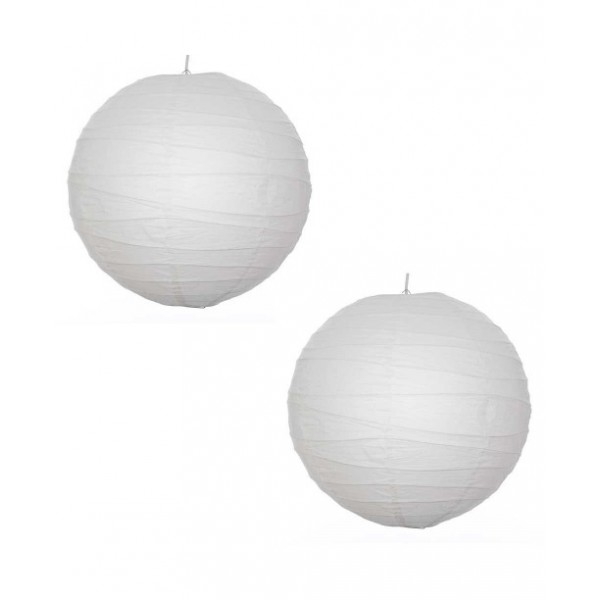 24" Paper Lantern White Twin Pack Irregular Bamboo Style  Ribbing